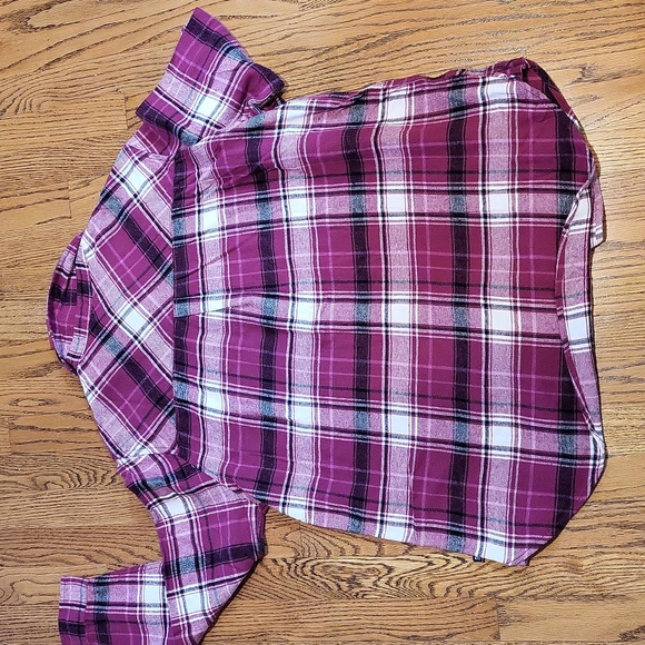 GAP women's XL purple plaid boyfriend flannel new w tags 100% cotton long sleeve - Picture 3 of 7